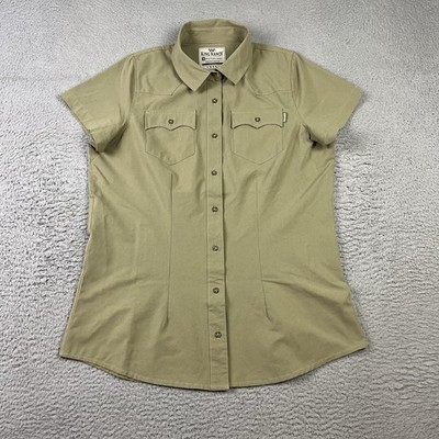 King Ranch Western Shirt Womens Medium Beige Performance Stretch Button Up