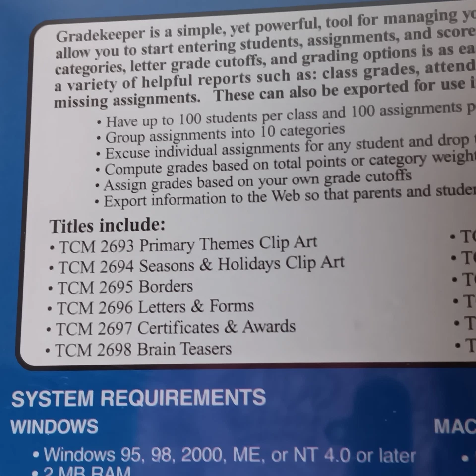 Software Tools, Gradekeeper, Teacher Created Materials Sealed CD-ROM - Image 2 of 4