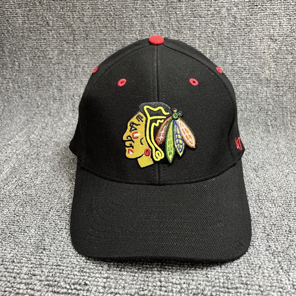 New '47 Brand Chicago Blackhawks NHL Stretch Fit Hat Black Red Cap