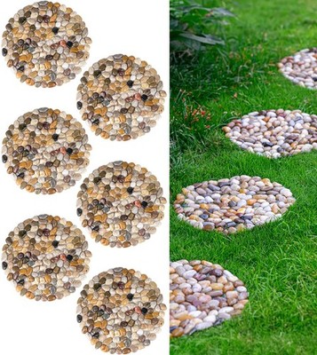 6 PCS River Rock Stepping Stones Outdoor, 12 Inch Diameter Round Pavers Pebbl