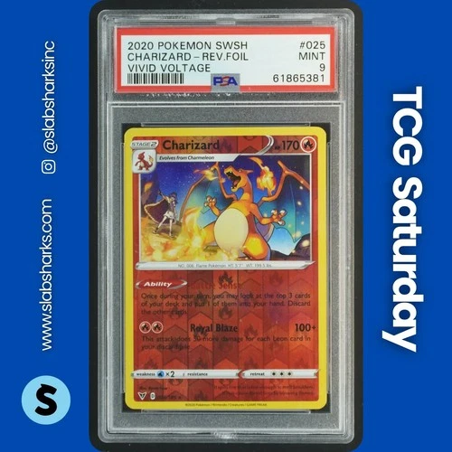 2020 POKEMON SWORD & SHIELD VIVID VOLTAGE #025/185 CHARIZARD REVERSE HOLO PSA 9