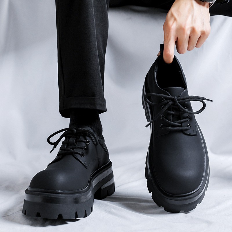 SAOLA Scarpe da uomo grandi punta tonda plateau pelle stringate casual derby business party