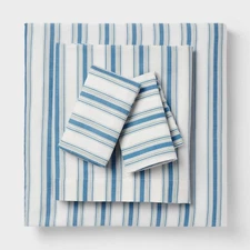 Room Essentials King Cotton Blend Sateen Sheet Set Blue Texture Stripe Size King