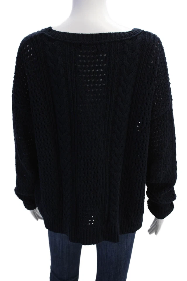 360 Свитер женщин длинным рукавом декольте открытый вязаный свитер темно-синий хлопок маленький - Изображение 3 из 4