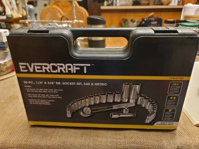 Evercraft Quality Socket Set, 1/4 , 3/8 Drive. 30 PC. SAE, Metric.