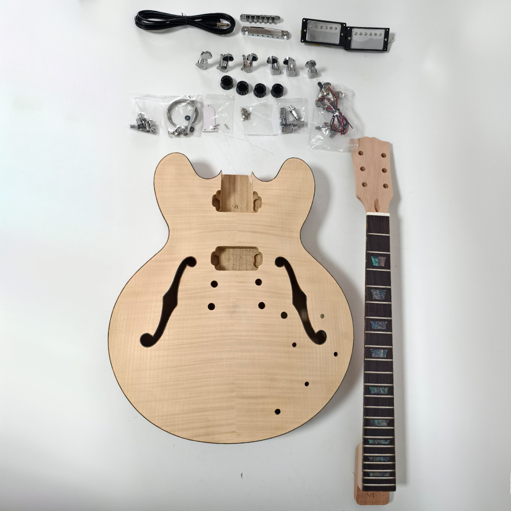 DIY 6 String Electric Guitar Kit Mahogany Body Abalone Inlay F hole HH pickups