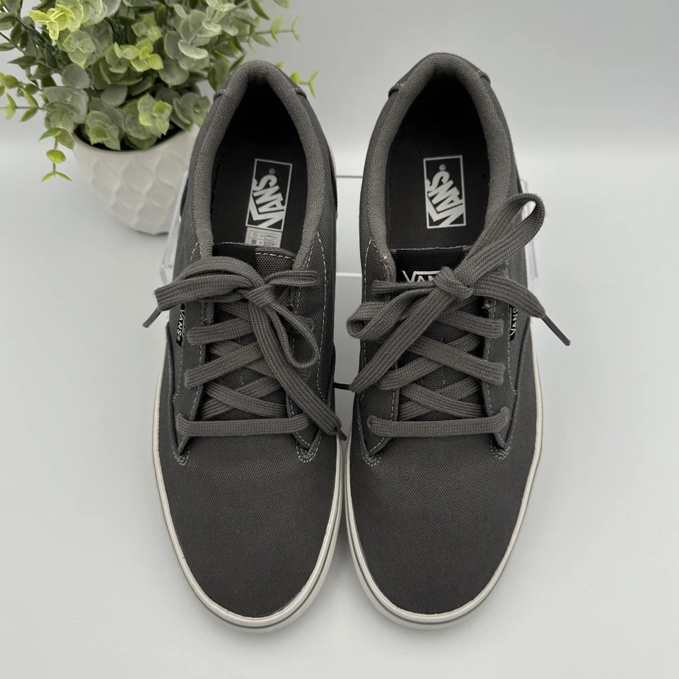 Vans Niños Clásico Gris Blanco Lona Con Cordones Tenis Zapatos Talla 7Y Foto 3 de 4