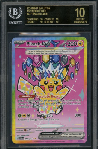 2026 Pokemon Pikachu ex SIR 277 Mega Evo Ascended Heroes BGS 10 Black Label