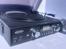 Jensen JTA-460 Stereo Turntable Black USB SD AM/FM Remote 33/45/78 RPM Headphone
