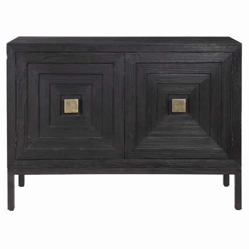 Uttermost Aiken 2-Door Contemporary Iron and Wood Cabinet in Ebony Black - Picture 1 of 12