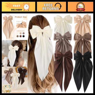 6 PCS Oversized Satin Hair Bows Clips for Women & Girls, Cute Aesthetic Hair Acc