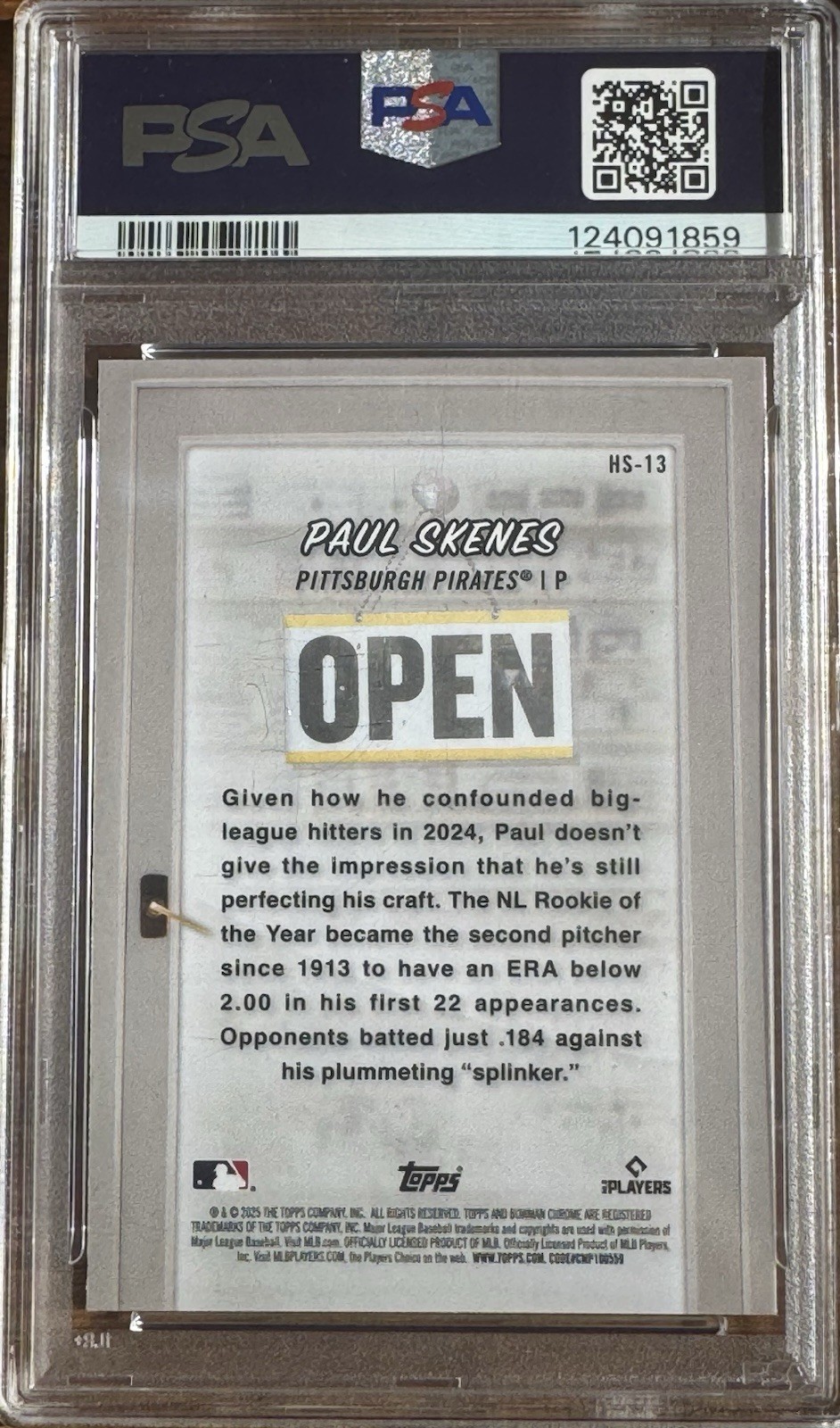 2025 BOWMAN HOBBY STARS #HS13 PAUL SKENES PSA 9 view 2