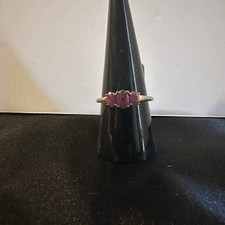 New Three Natural Stone Garnet Ring Set In 925 Sterling Silver Size 9  