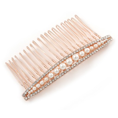 Bridal/ Wedding/ Prom/ Party Rose Gold Tone Clear Austrian Crystal Pealr Side