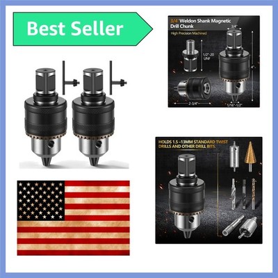 2 Pack 1/16''-1/2'' Magnetic Drill Chuck Adapter, 3/4'' Weldon Shank with Chuck ...