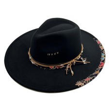 Big Wide Brim Fedora Hat for Women Man Felt Panama Hat with Band Western Outd...
