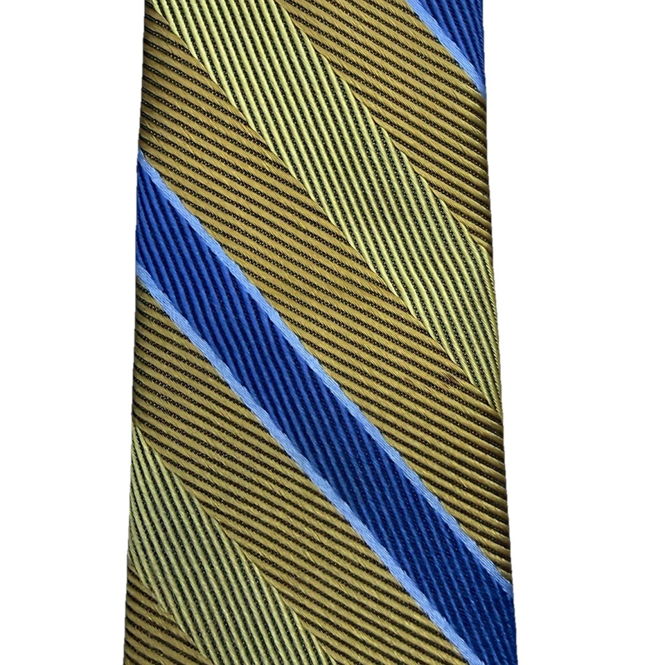 Corbata para hombre Brooks Brothers dorada/azul a rayas resistente a las manchas seda 3,75" x 61" guc Foto 4 de 4