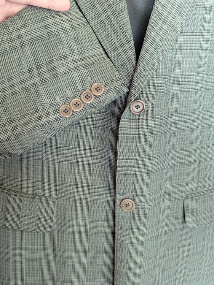 Blazer a Cuadros Vintage Saks Perry Ellis Para Hombres 42R Verde Salvia Negro Pata de Gallo Glen Foto 3 de 4