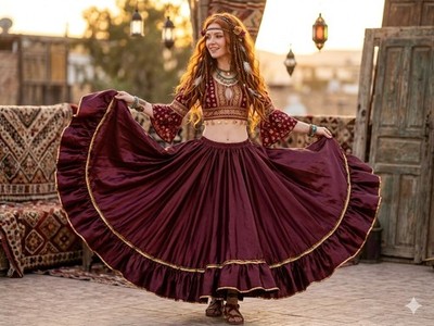 NEW - ATS Gypsy Tribal Belly Dance Boho Long Skirt   14 Meter Ful Circle 