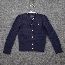 Polo Ralph Lauren Girls Cable Knit Cardigan Sweater Navy Blue 4 4T Pony Logo