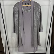 R M Richards 2 pc Dress/Jacket Set sz 18 Grey/Silver Metallic Solid dress