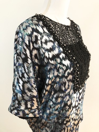 NWT $350 Elie Tahari Milan Beaded Lace Blouse SizeS Floral Silver Black Metallic - Picture 8 of 12