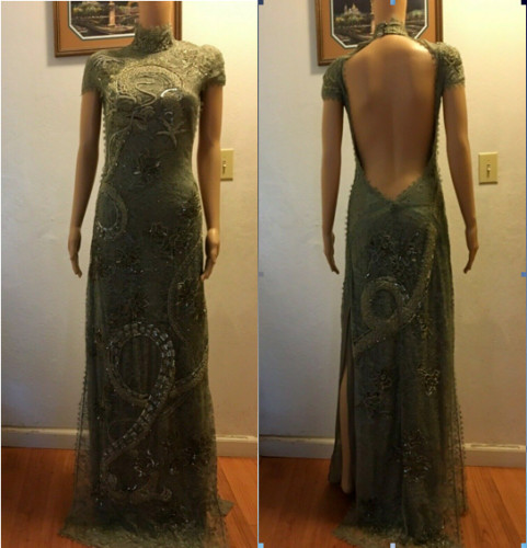 EMILIO PUCCI NWT Embellished Dragon Open Back Long Lace Dress IT40 RARE