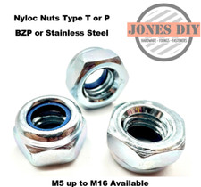 NYLOC NUTS STAINLESS / BZP M5 M6 M8 M10 M12 M16 TYPE T TYPE P NYLON LOCKING NUT
