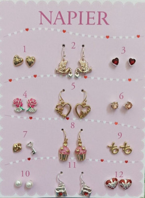 New Napier Two-Tone Valentine's Day Stud & Drop Earrings 12-pack Set