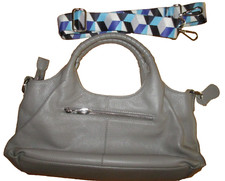 Gray Leather Satchel Bag w Crossbody Strap New Without Tag