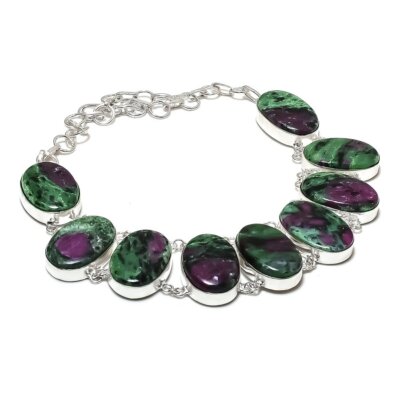 Natürlicher Rubin Zosit Edelstein 925 Sterlingsilber Schmuck Halskette 18'' v203