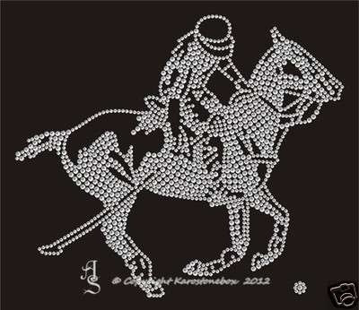 Hotfix Bügelbild Strass Pferd Reiten Polo Polospieler 120824-11sa Karostonebox