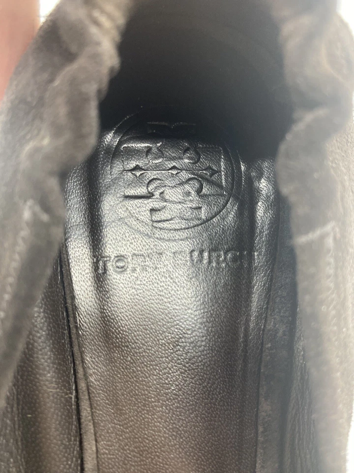 Tory Burch Logo Dorado Marrón Gamuza Reva Pisos Talla US 8 Super Cómodos Caminar Foto 4 de 4