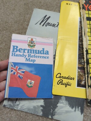 Vintage Map Brochure Lot Banff Canada Bermuda Mount Rainier Europe Travel
