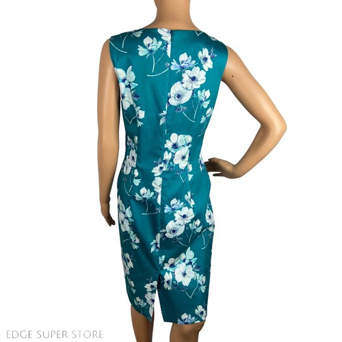 Hobbs Blue Sheath White Floral Print Zip Career Evening Sleeveless Dress Size 6 - Picture 4 of 6