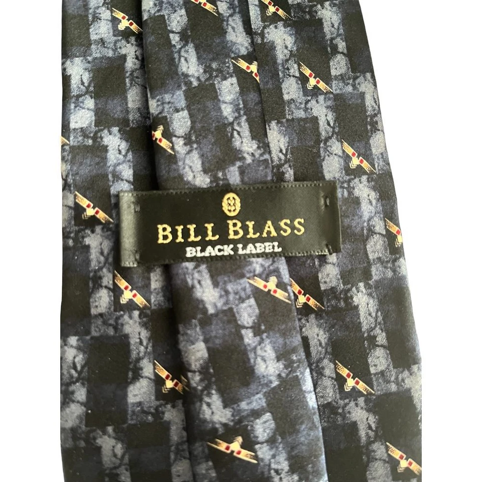 Corbata vintage Bill Blass 100 % seda azul marino con pájaro dorado Foto 2 de 4