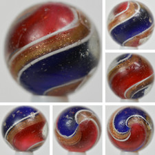 Handmade Blue Red Ribbon Lutz Marble, 25/32 in, Good , Germany, 1860-1920, S1367