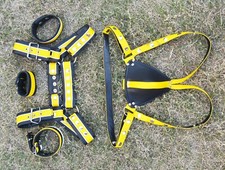 Mens Leather 'H' Bulldog Harness black Yellow adjustable straps,Jockstrap/Jock
