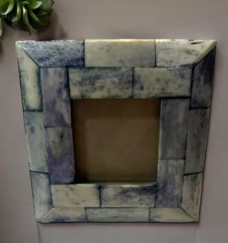 Square Wood Blue White Stone Photo Picture Frame Gift Decor