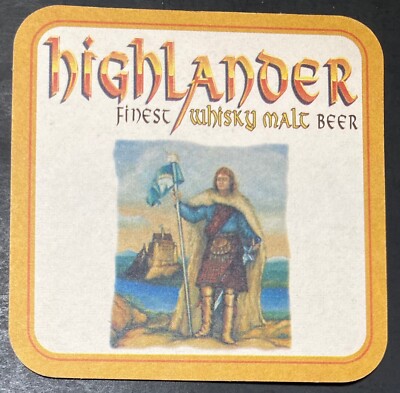 HIGHLANDER WHISKEY MALT BEER 3.5 INCH SQUARE  BEER COASTER  RARE