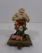 Santa and Elf Stocking Hanger Vintage Heavy 4 1/2 " tall Heavy Hook CHRISTMAS