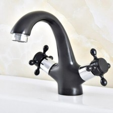 Silver  Black Brass Double Handle Bathroom Sink Faucet Mixer Tap 2nf475