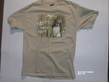Duck Commander Happy Happy Happy Brown  tshirt mens size Large small dot stain