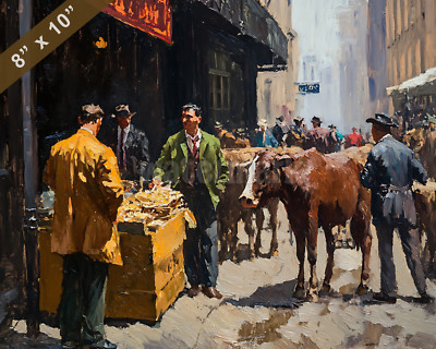 Brokerage firm in action during a market day oil painting 8x10 Print