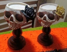 Skeleton Candle Holders Choose either Black Rose OR Gold Rose OR BUY Both 6.5"