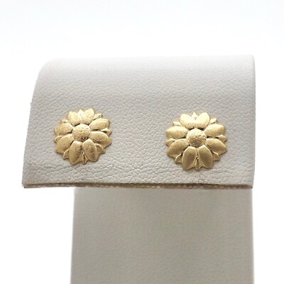 14k Yellow Gold Sunflower Flower Stud Earrings Italy Butterfly Closure