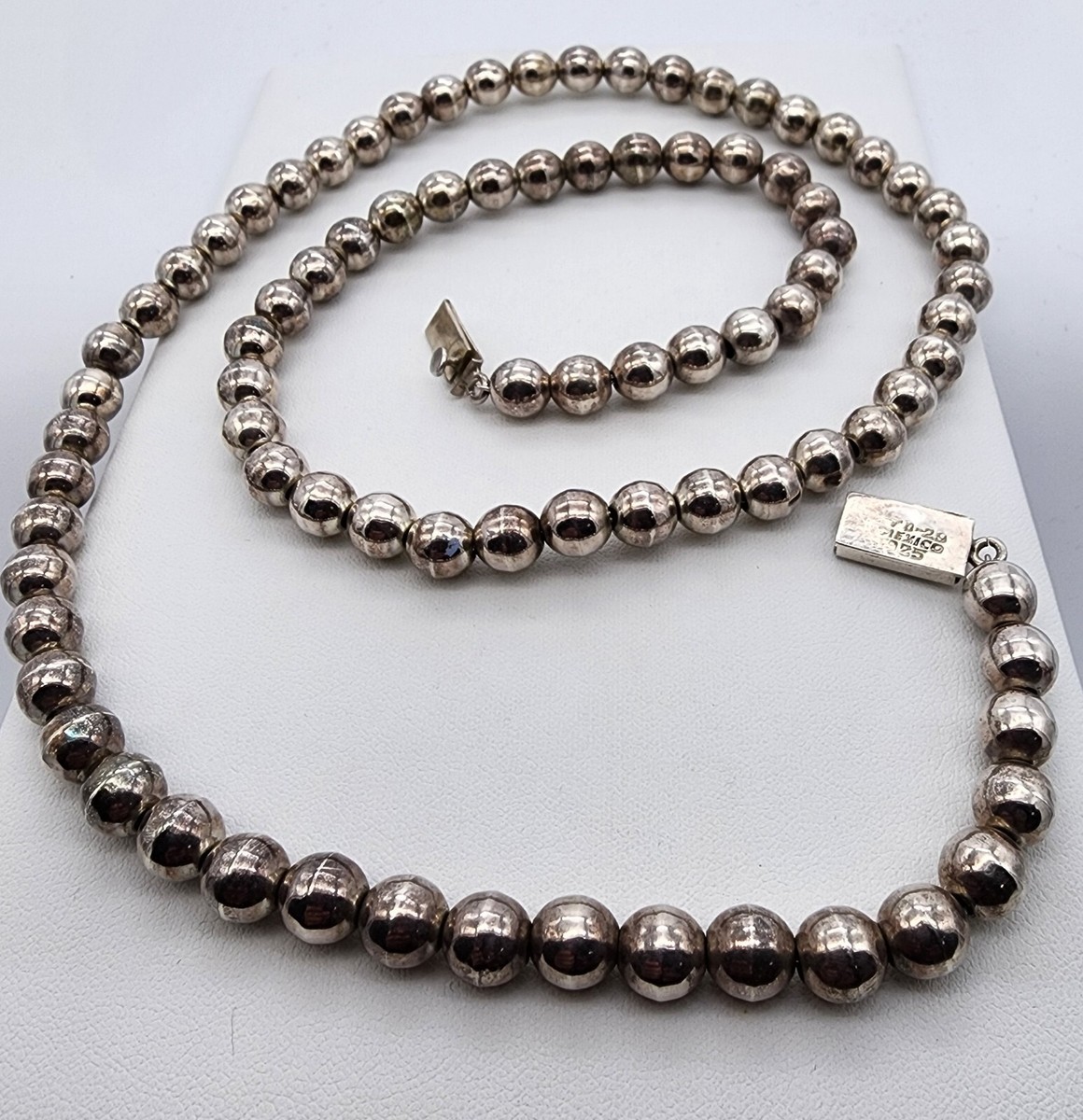 Sterling Silver 925 Mexico Taxco 8mm Bead Box Clasp Long 29