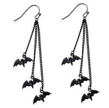 Black Bat Goth Dangle Earrings, Halloween Punk Vampire Jewelry Earring