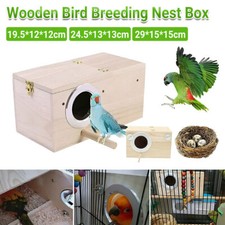 Wooden Nest Bird Breeding Box Parakeet Parrot Cockatiel Cage Nesting House S M L