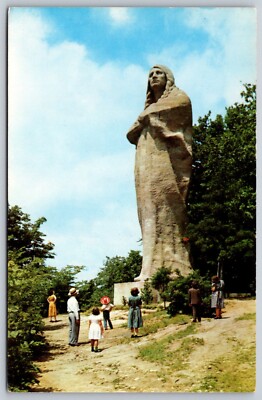 Vintage Black Hawk Statue Postcard 48ft Tall Eagle's Nest Bluff Rockford IL